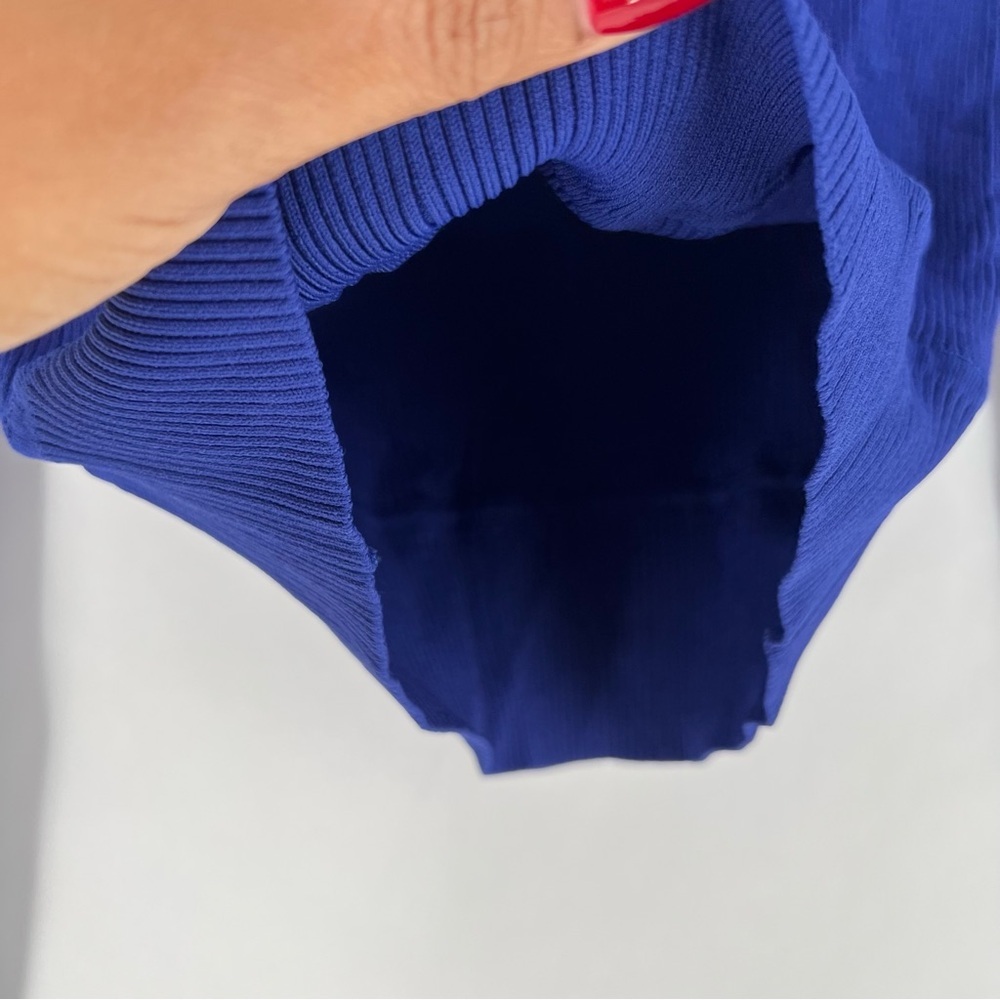 Live In Process‎ Verso Cropped Wrap Effect Ribbed Stretch Knit Top In Blue - Picture 8 of 12